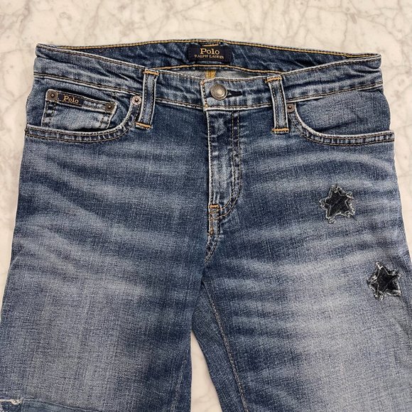 Polo Ralph Lauren Girls Blue Waverly Straight Star Patch Raw Hem Jeans Size 12 - Picture 2 of 8